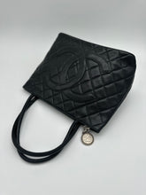 Load image into Gallery viewer, Authentic Chanel preowned black caviar medallion tote with silver hardware