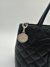 Load image into Gallery viewer, Authentic Chanel preowned black caviar medallion tote with silver hardware