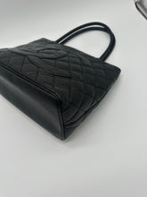 Load image into Gallery viewer, Authentic Chanel preowned black caviar medallion tote with silver hardware