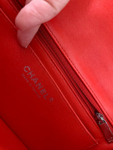 Authentic Pre-Loved Chanel red Lambskin Mini Flap with silver Hardware